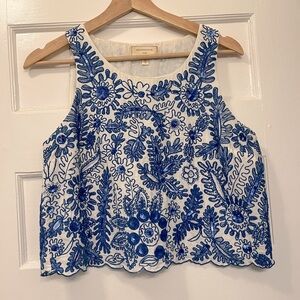 Moulinette Soeurs Sequin Embroidered Cropped Blouse